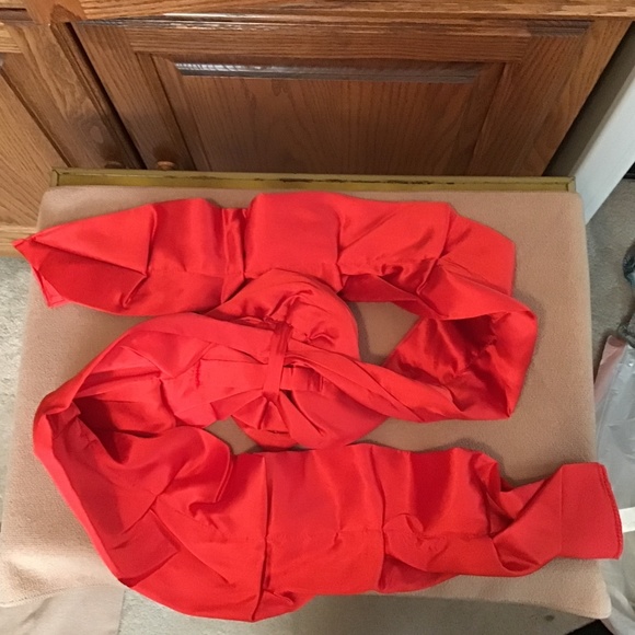 NWT Katherine’s Collection Red Satin scarf w/removable flower accent, 64” long - Picture 5 of 13